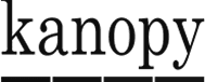 Black text spelling kanopy in lowercase letters above five thick horizontal black lines, all on a light gray background.
