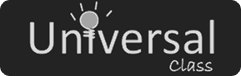 Universal Class logo with the i in Universal depicted as a light bulb, and the word Class in script font below. The background is dark gray.